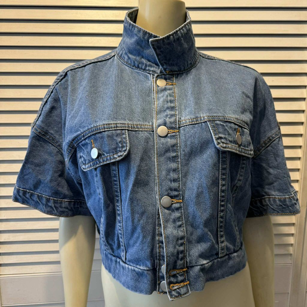 Women's SHEIN Blue Denim Short Sleeve Jean Jacket Plus Size 14